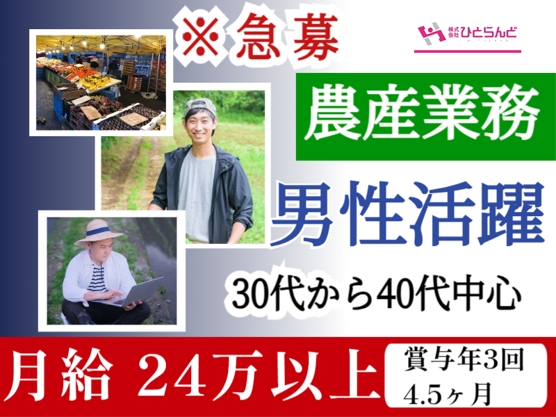 ◎［富良野市]月24万以上も可！昇給、賞与あり！未経験の方も大歓迎！農産業務員！［ID0501630-max] イメージ